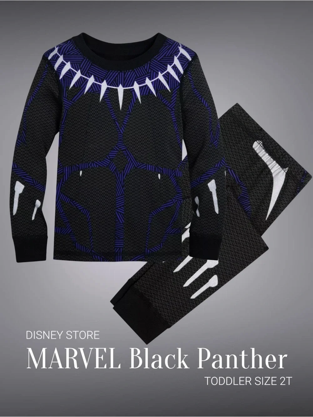 DISNEY MARVEL Black Panther Costume PJ Pajama Set, toddler boy size 2T LIKE NEW